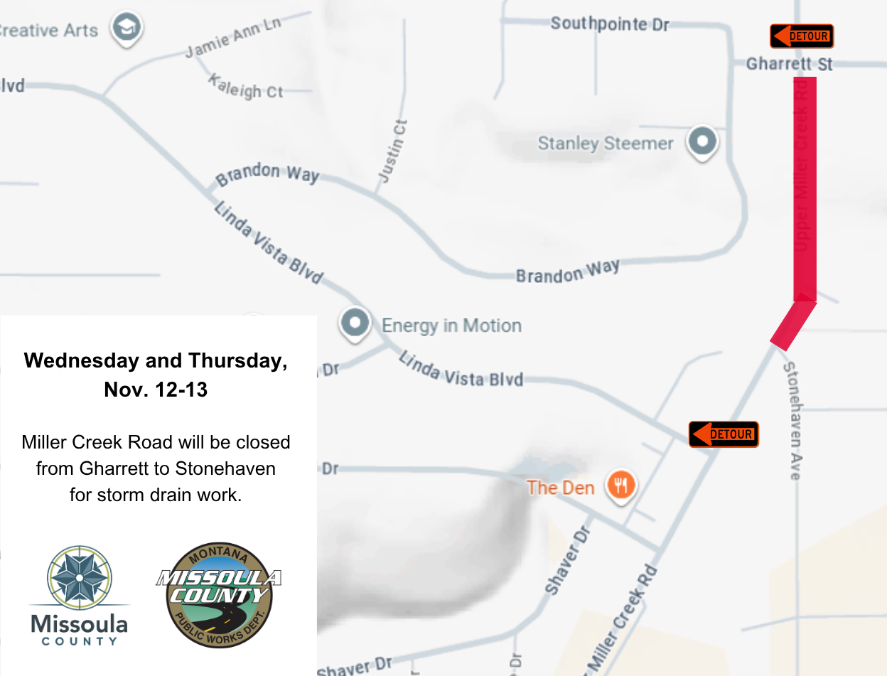 Part of Miller Creek Road to Close Nov. 12-13 for Storm Drain Work