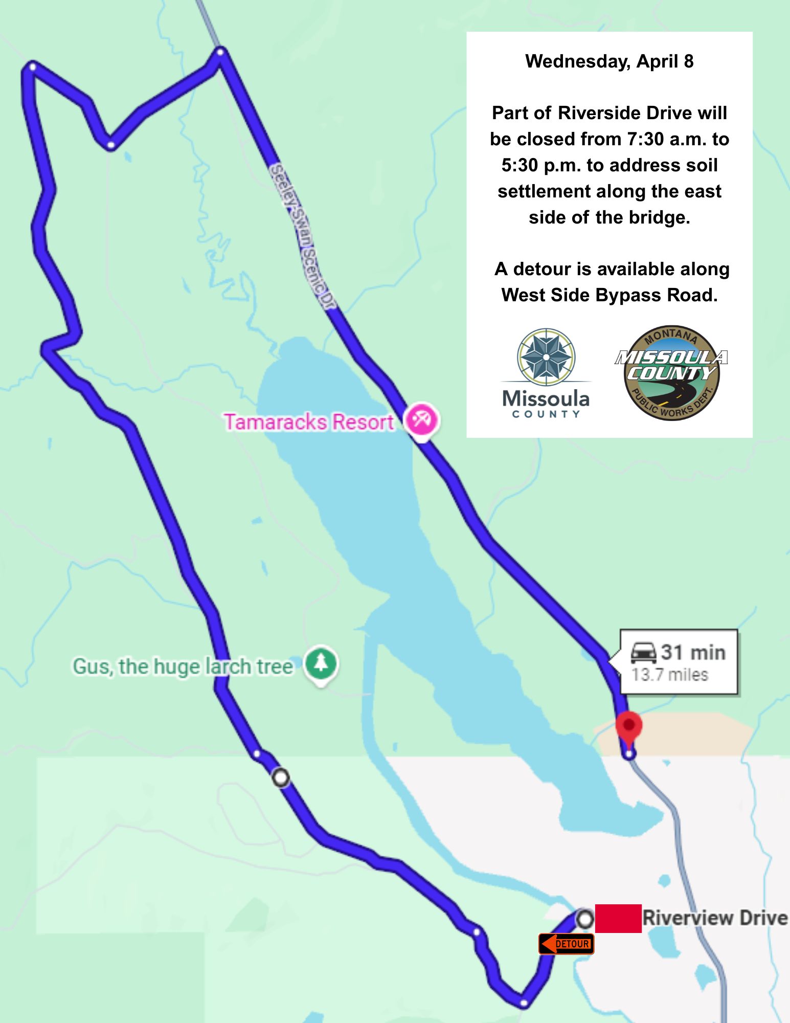 One-Day Closure Planned for Riverview Drive Bridge in Seeley Lake April 8